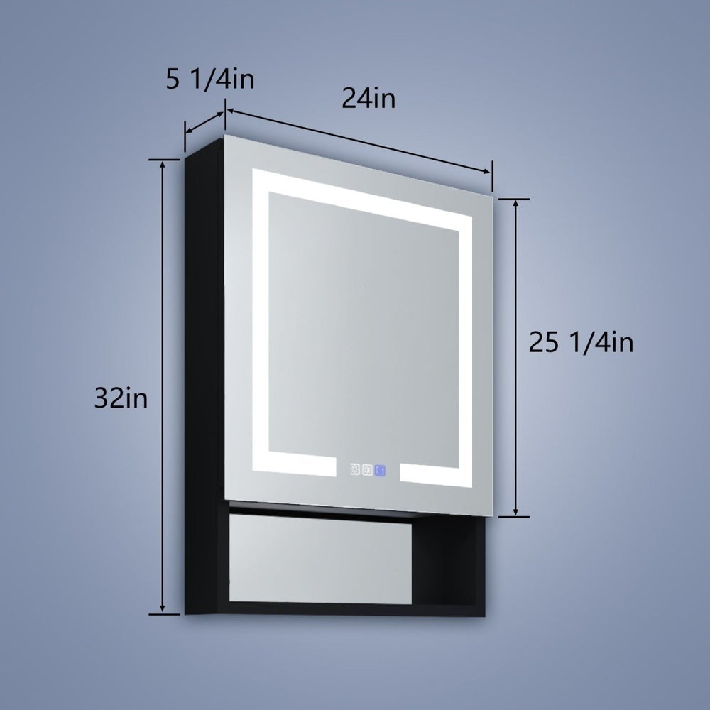 Ample 24" W x 32" H Lighted Black Medicine Cabinet Bathroom Medicine Cabinet with Double Sided Mirror And Lights Image 2