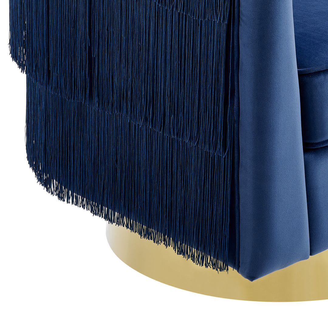 Iconic Home Elyana Swivel Accent Chair Cozy Plush Velvet Upholstered Loose Seat Design Tiered Tassel Fringes Gold Tone Image 5