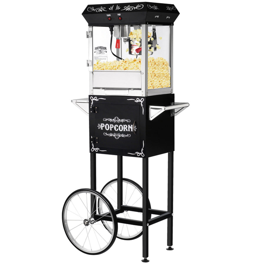 Popcorn Machine with Cart 6oz Popper, Stainless Kettle, Warming Tray, Black Image 1