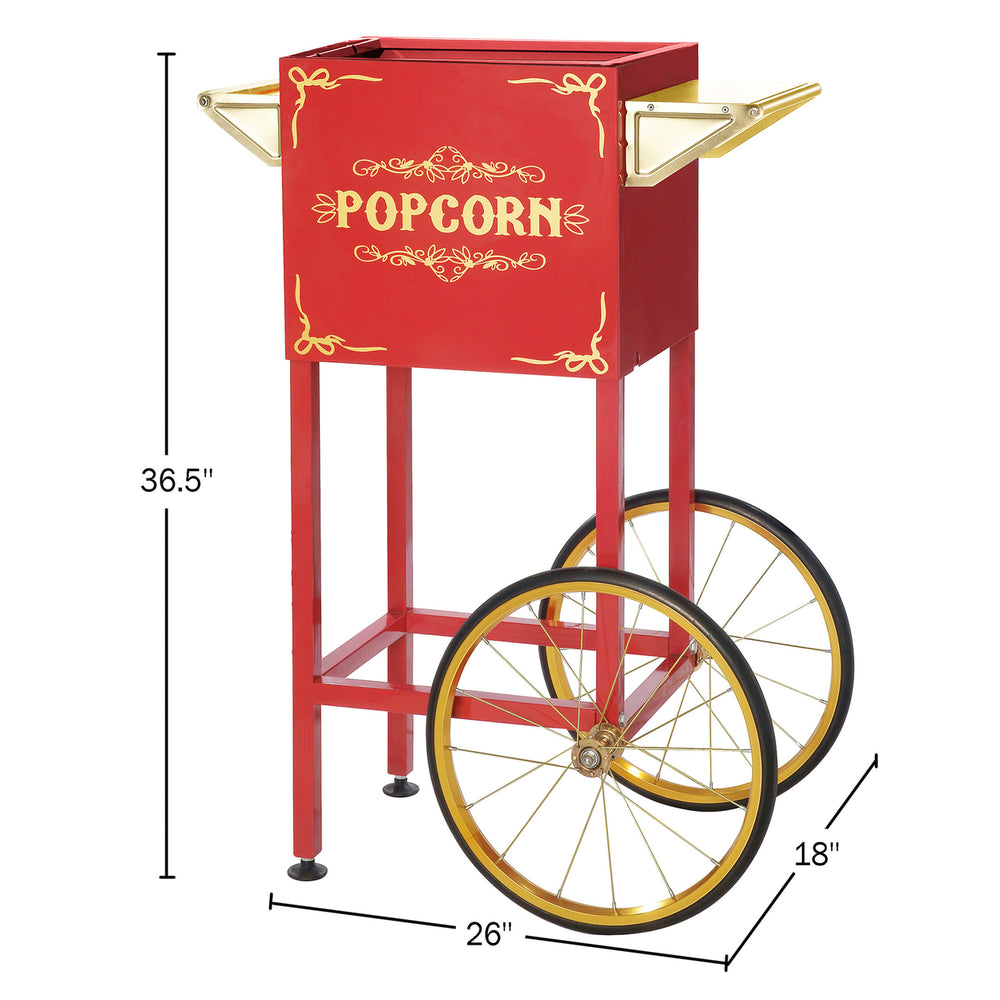 Popcorn Cart Replacement Stand 4 to 8oz Poppers with Shelf, Handle, Wheels, Red Image 2