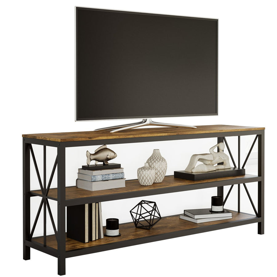 Farmhouse TV Stand 3-Tier Open Back Entertainment Center for 70-inch Television Image 1