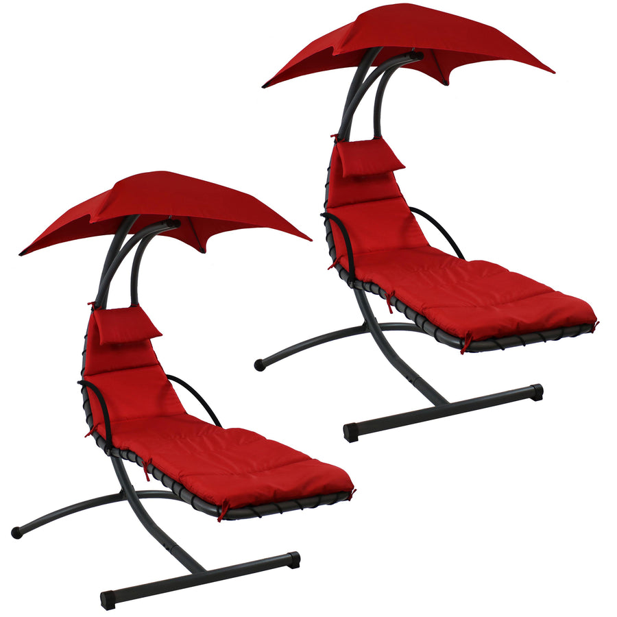 Sunnydaze Floating Lounge Chair with Canopy/Arc Stand - Red - Set of 2 Image 1