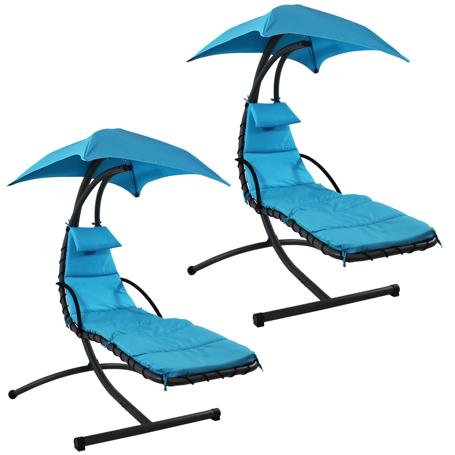 Sunnydaze Floating Lounge Chair with Canopy/Arc Stand - Teal - Set of 2 Image 1