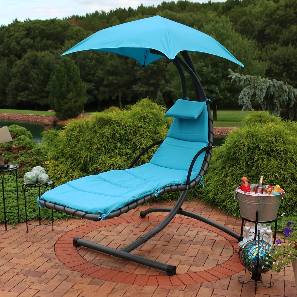 Sunnydaze Floating Lounge Chair with Canopy/Arc Stand - Teal - Set of 2 Image 2