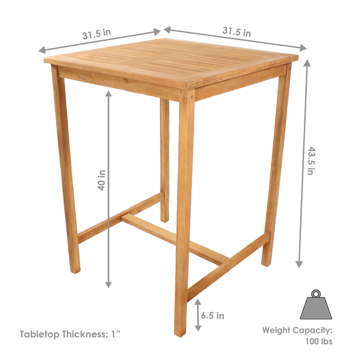 Sunnydaze 31" Square Teak Wood Outdoor Bar Table Image 3
