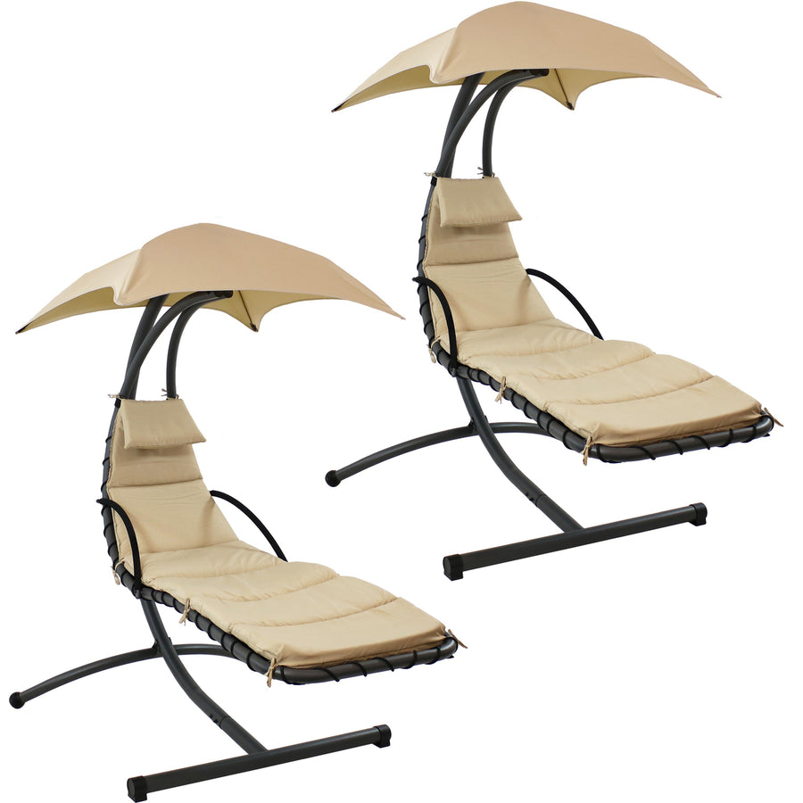 Sunnydaze Floating Lounge Chair with Canopy/Arc Stand - Beige - Set of 2 Image 1