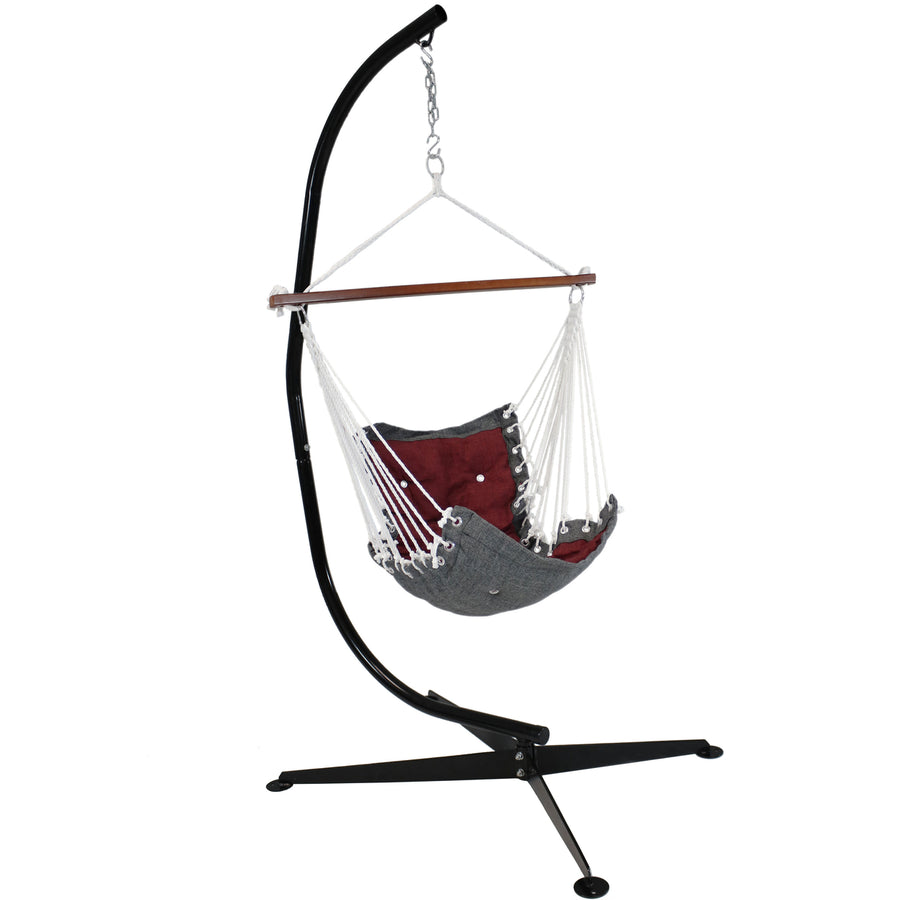 Sunnydaze Polyester Tufted Victorian Hammock Chair with Steel C-Stand - Red Image 1