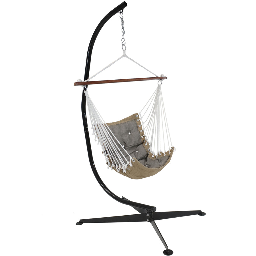 Sunnydaze Tufted Victorian Hammock Chair with Steel C-Stand - Gray Image 1
