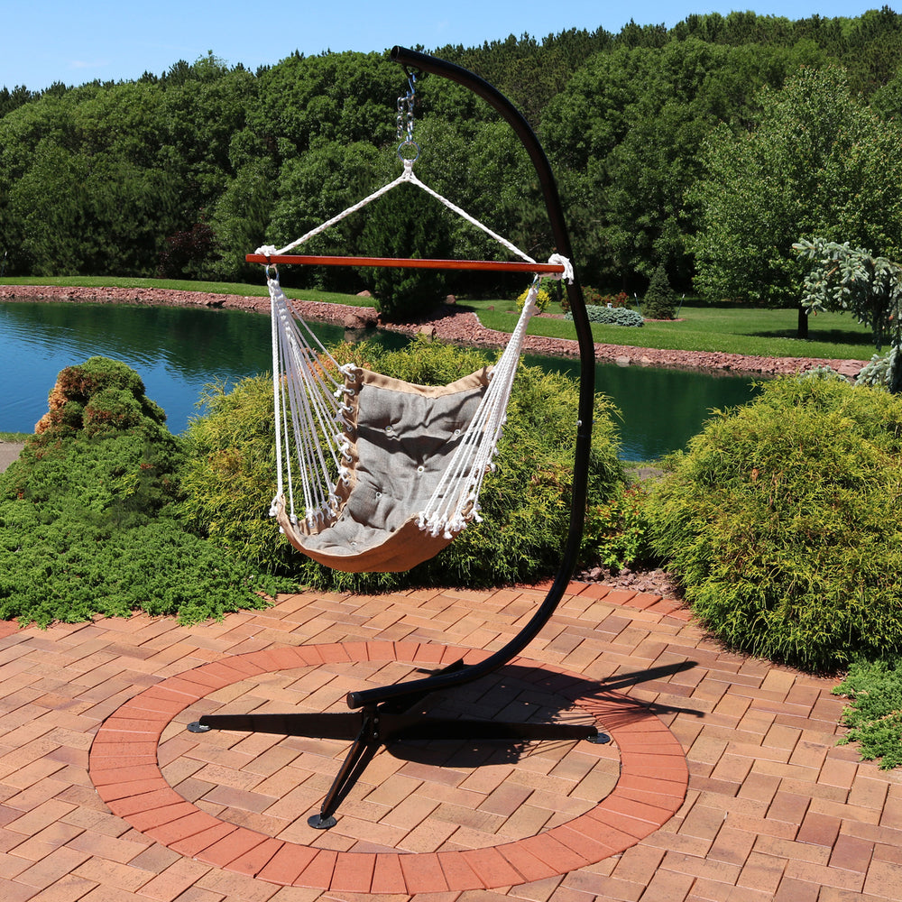 Sunnydaze Tufted Victorian Hammock Chair with Steel C-Stand - Gray Image 2