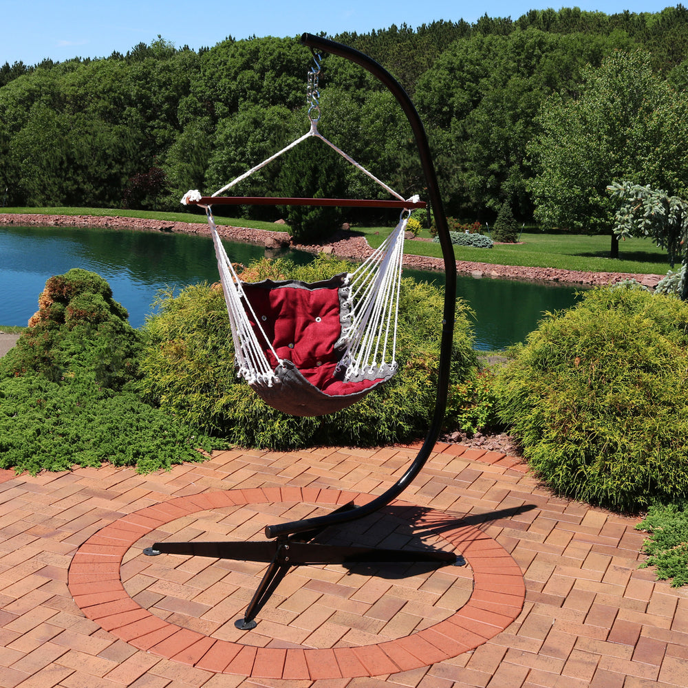 Sunnydaze Polyester Tufted Victorian Hammock Chair with Steel C-Stand - Red Image 2