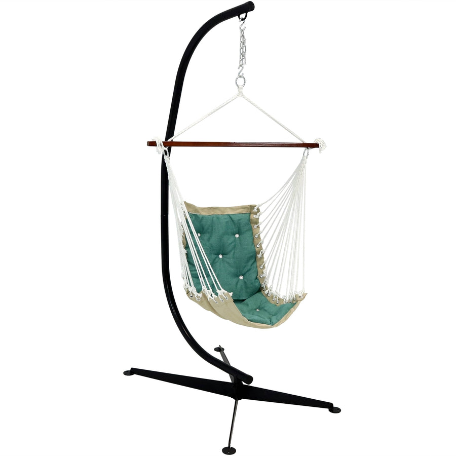 Sunnydaze Polyester Victorian Hammock Chair with Steel C-Stand  Sea Grass Image 1