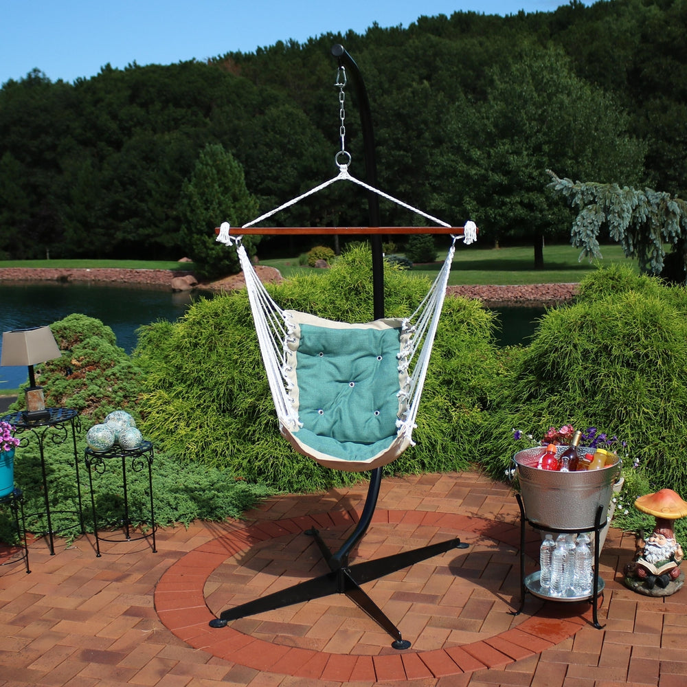 Sunnydaze Polyester Victorian Hammock Chair with Steel C-Stand  Sea Grass Image 2