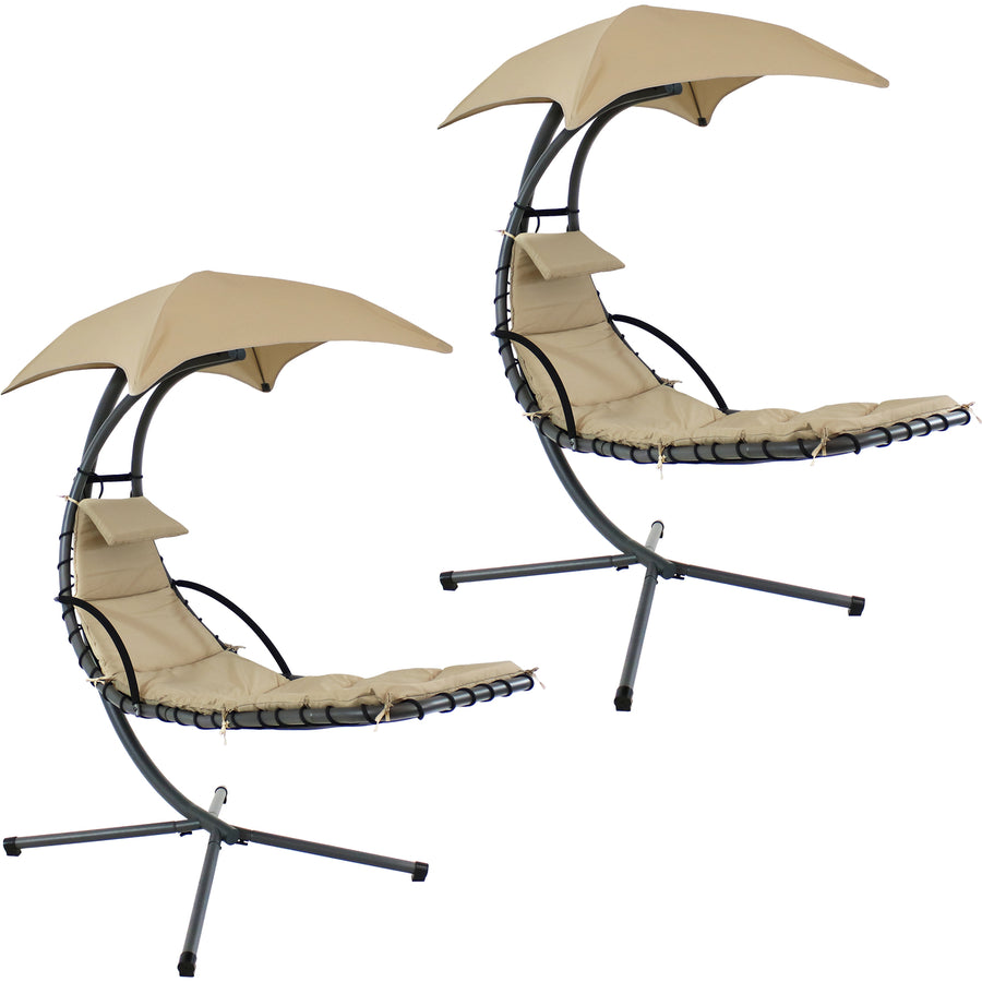 Sunnydaze Floating Lounge with Umbrella and Stand - Set of 2 - Beige Image 1