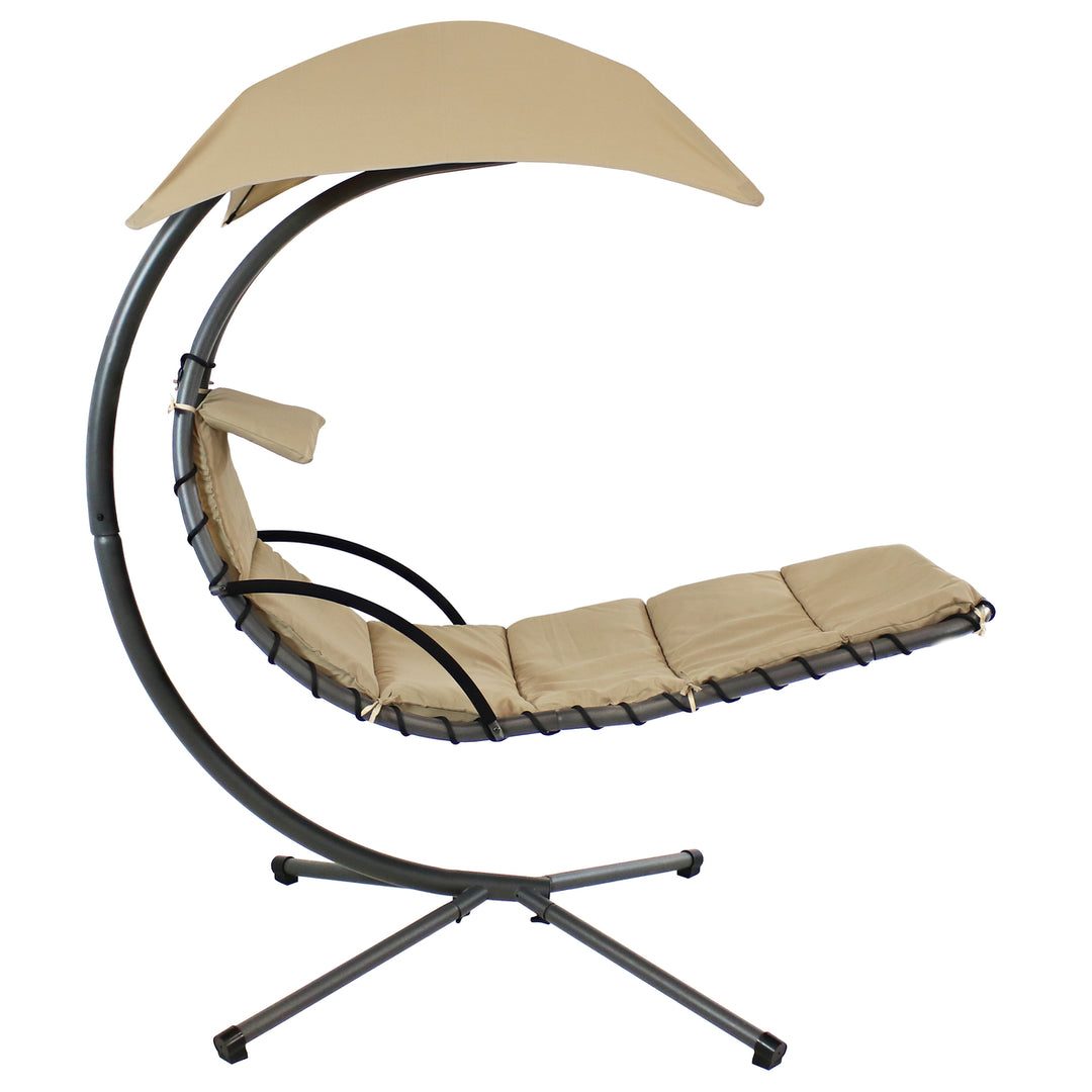 Sunnydaze Floating Lounge with Umbrella and Stand - Set of 2 - Beige Image 7