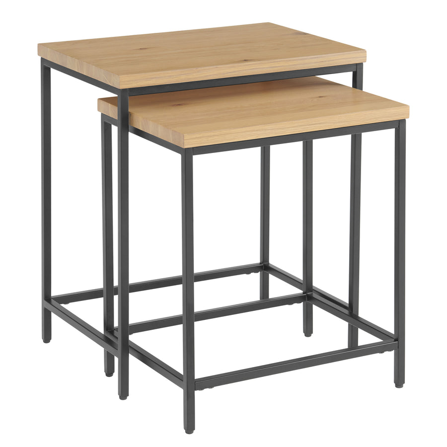 Nesting Tables Set of 2 Modern Side Tables MDF Wood Tops Metal Bases, Oak Image 1