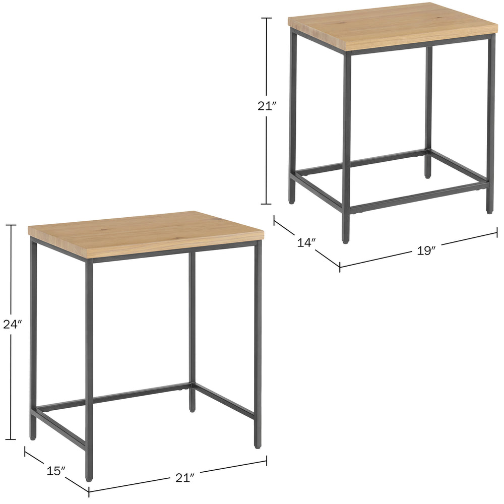 Nesting Tables Set of 2 Modern Side Tables MDF Wood Tops Metal Bases, Oak Image 2