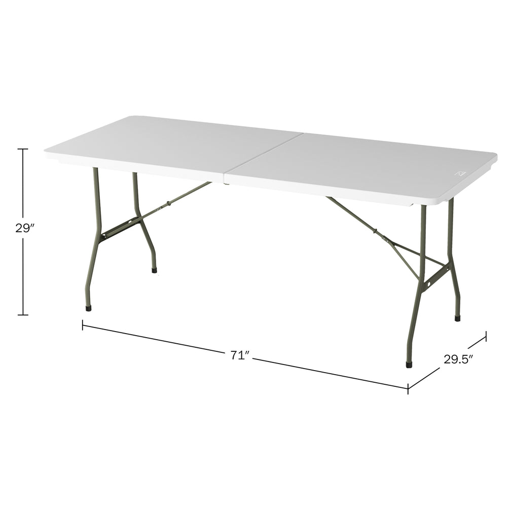 Folding Utility Table 6 Foot Plastic Tabletop Folds in Half for Easy Storage Image 2