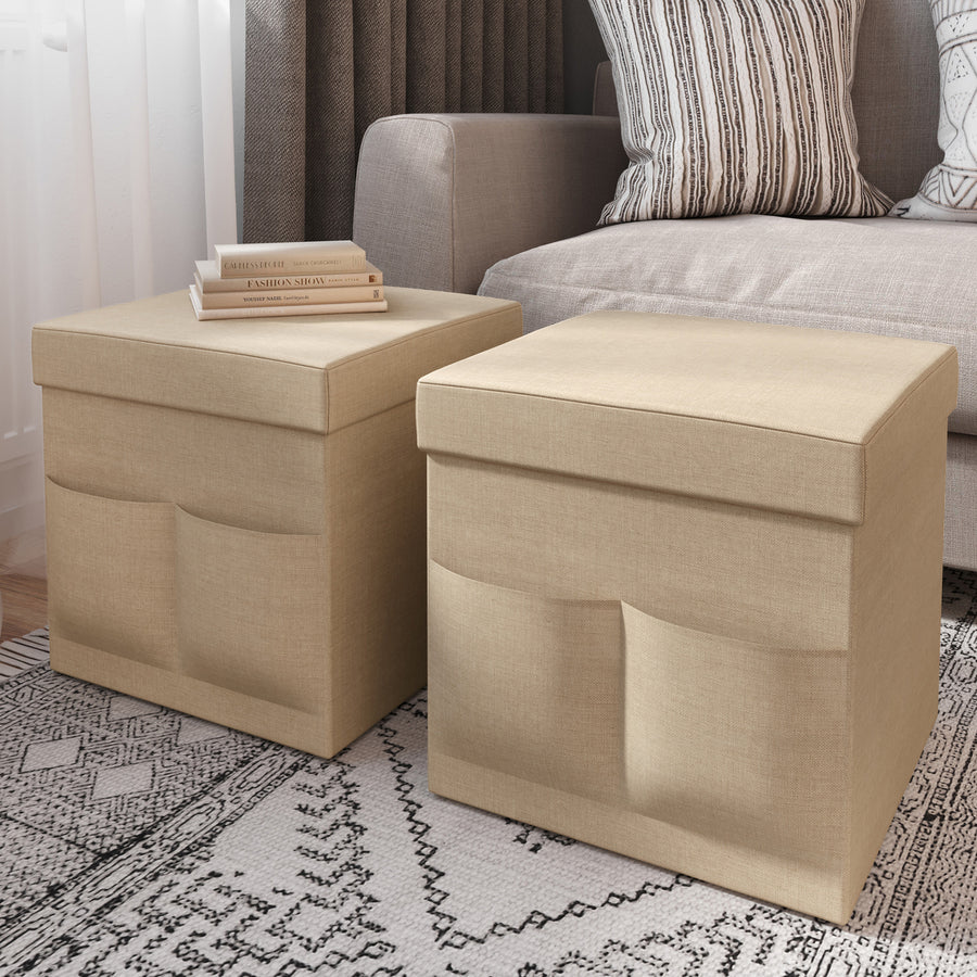 Foldable Storage Cube Ottomans with Pockets Livingroom Dorm Multipurpose Image 1