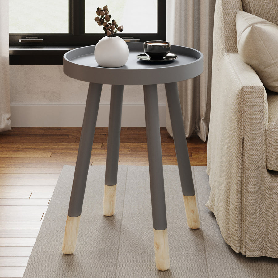 Round End Table Wooden Mid-Century Modern Side Table Living Room Furniture Gray Image 1