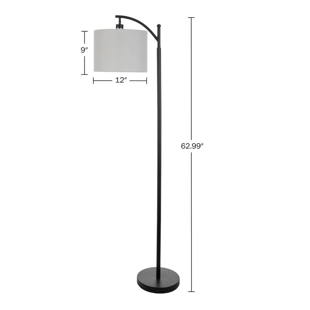 Black Floor Lamp 63in Tall Modern Linen Shade LED Bulb Shade 12L x 12W x 9H in Image 2