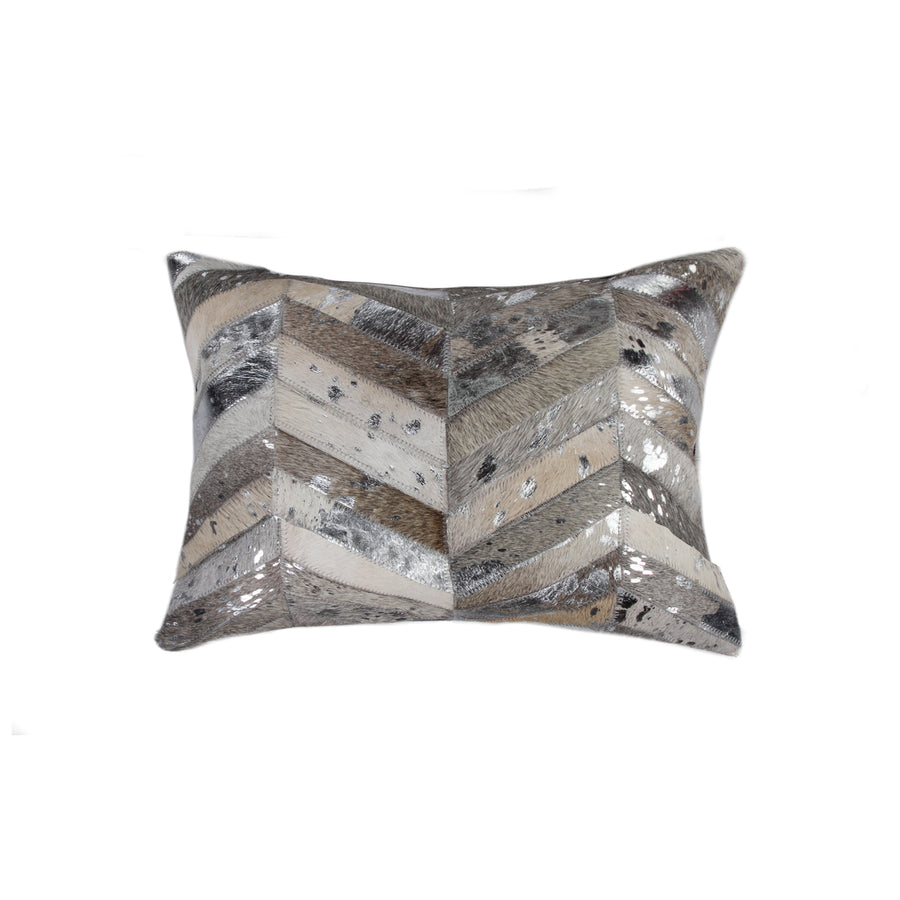 Natural  Torino Chevron Cowhide Pillow  1-Piece  Grey and silver Image 1