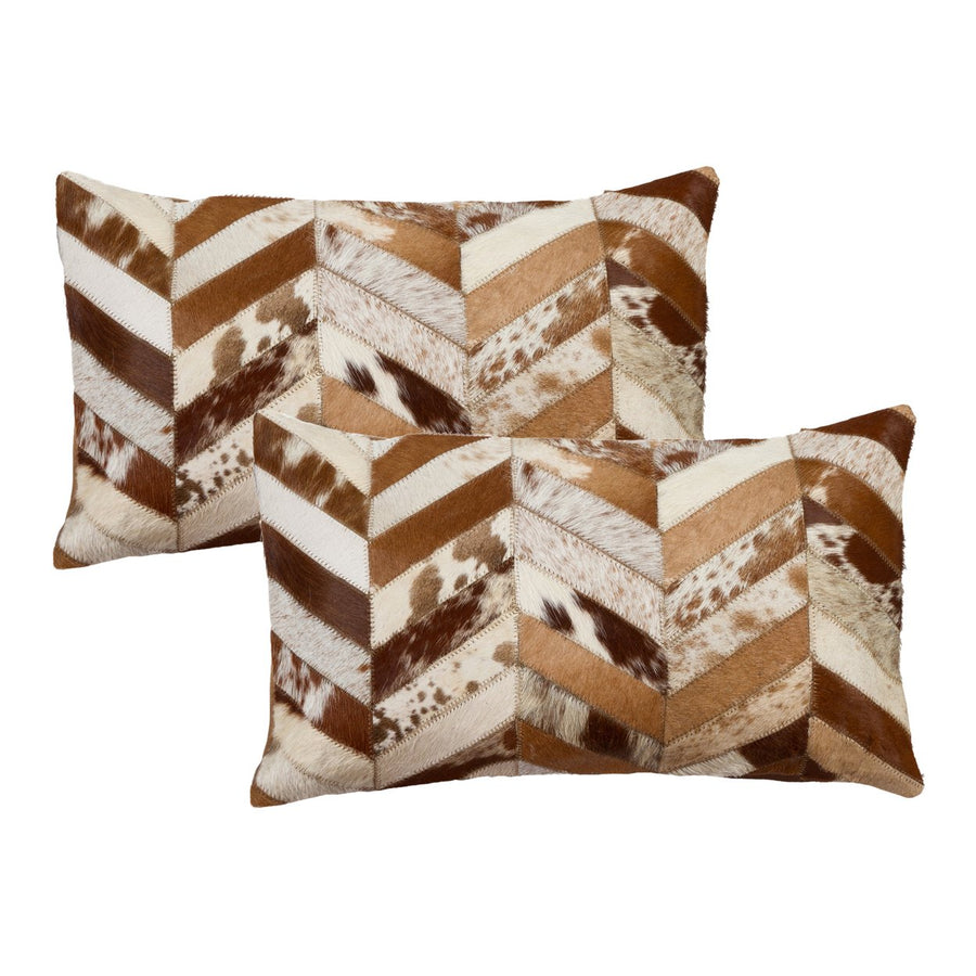 Natural  Torino Chevron Cowhide Pillow  2-Piece  Brown and natural Image 1