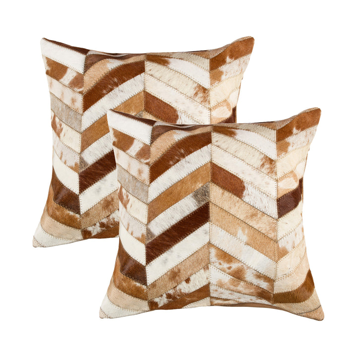 Natural  Torino Chevron Cowhide Pillow  2-Piece  Brown and natural Image 4