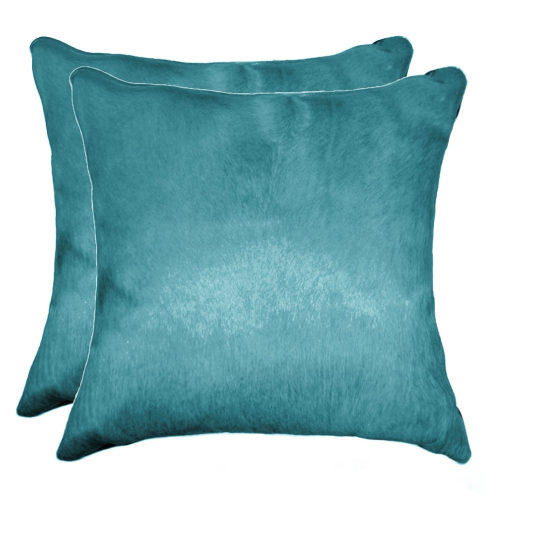 Natural  Torino Cowhide Pillow  2-Piece  Sky blue Image 3