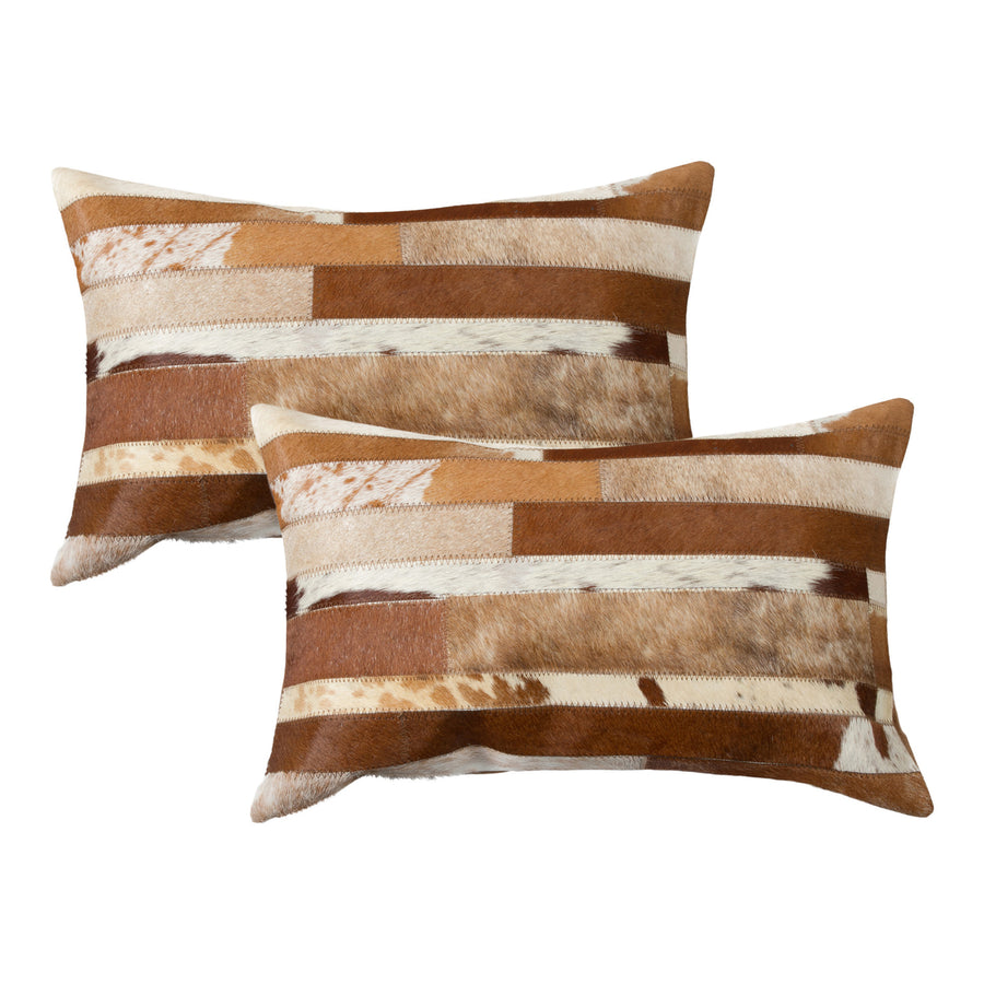 Natural  Torino Madrid Cowhide Pillow  2-Piece  Brown and white Image 1