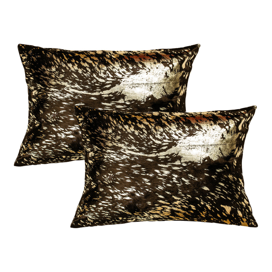 Natural  Torino Scotland Cowhide Pillow  2-Piece  Chocolate and gold Image 1