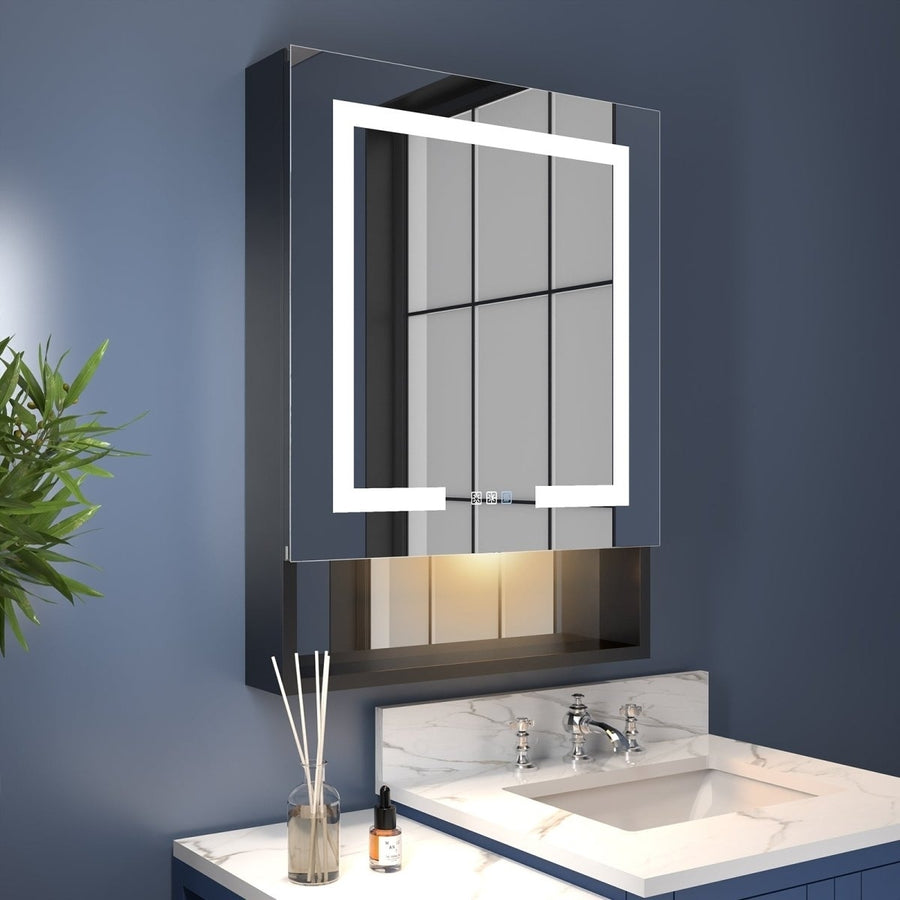 Ample 24" W x 32" H Lighted Black Medicine Cabinet Bathroom Medicine Cabinet with Double Sided Mirror And Lights Image 1