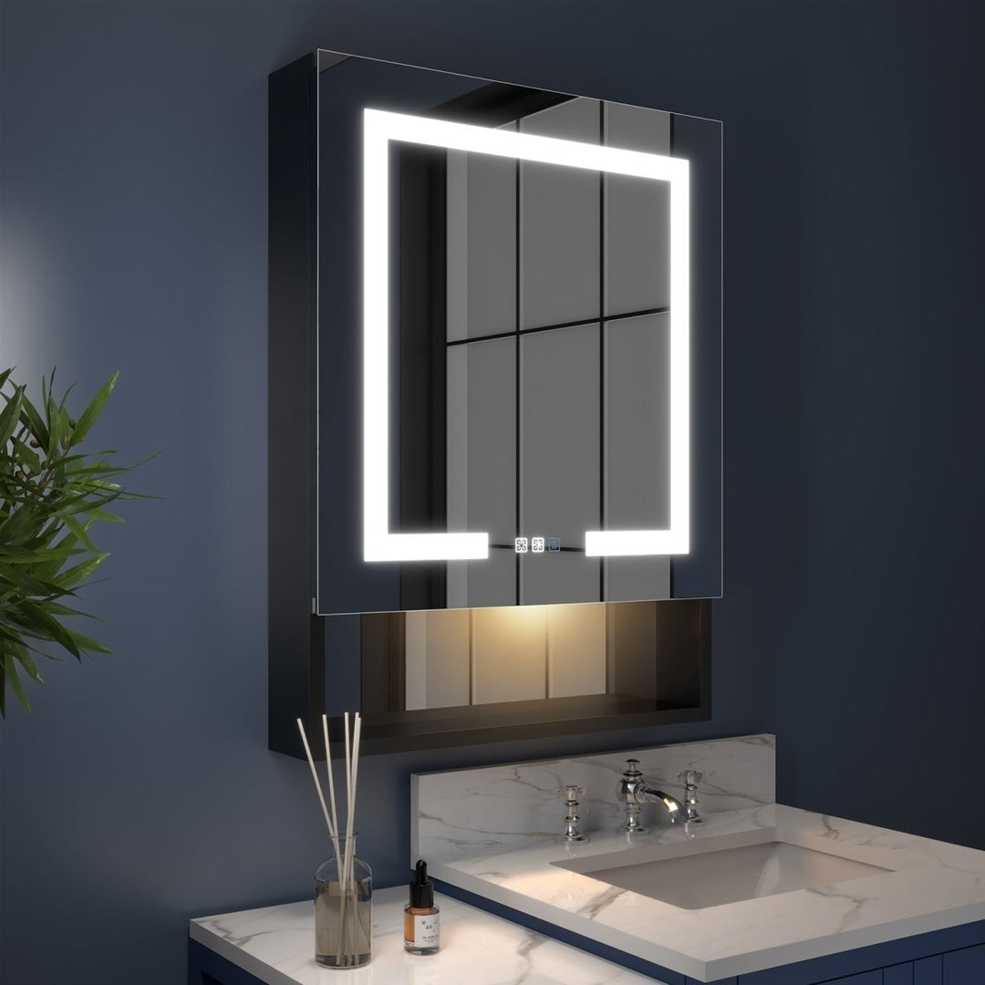 Ample 24" W x 32" H Lighted Black Medicine Cabinet Bathroom Medicine Cabinet with Double Sided Mirror And Lights Image 9