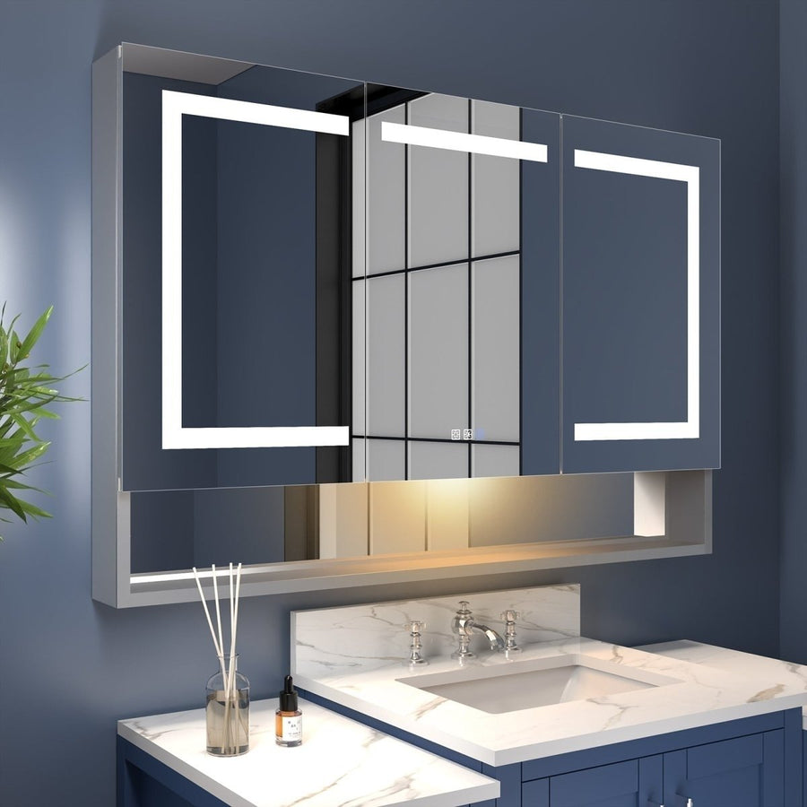 Ample 48" W x 32" H LED Lighted Mirror Chrome Medicine Cabinet with Shelves for Bathroom Recessed or Surface Mount Image 1