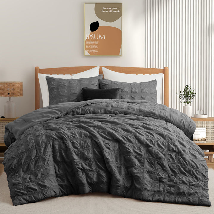 All Season Crinkle Textured Down Alternative Comforter Set-Seersucker Bedding Set Image 5
