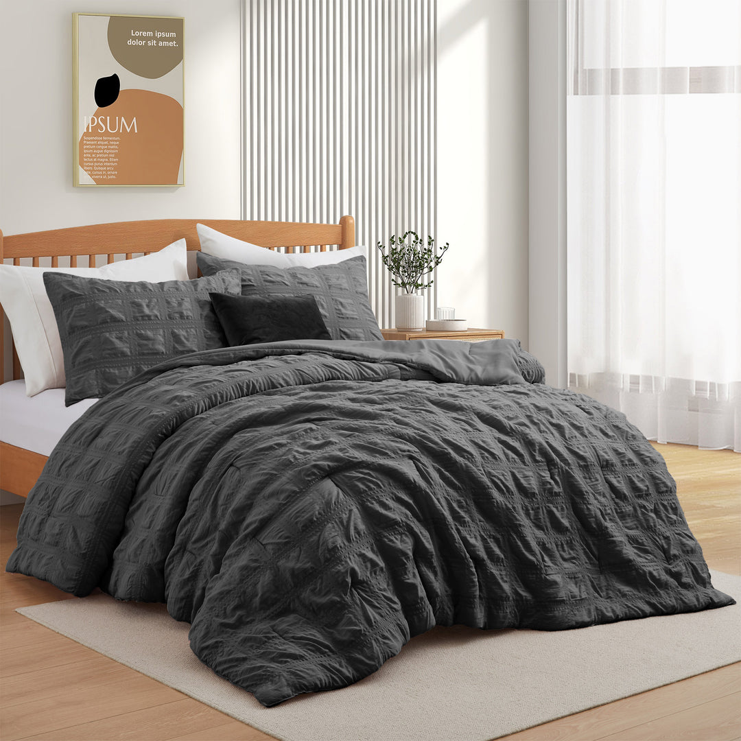 All Season Crinkle Textured Down Alternative Comforter Set-Seersucker Bedding Set Image 6