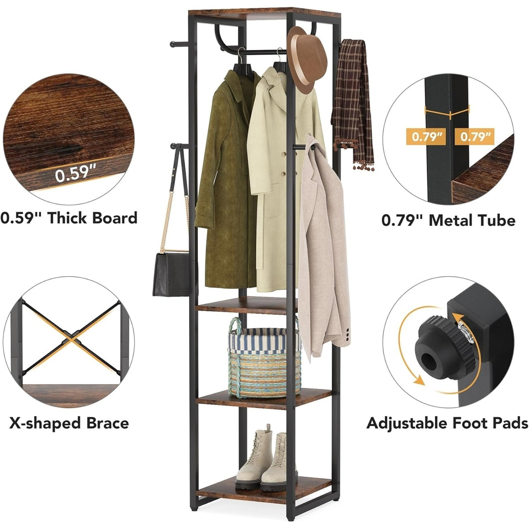 Tribesigns Coat Rack Freestanding with Shelves, Industrial Hall Tree with 4 Shelves and 8 Hooks Image 3