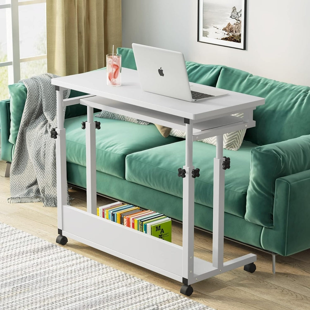 Tribesigns Portable Desk for Sofa and Bed, Height Adjustable Laptop Table Small Standing Desk Rolling Computer Cart with Image 2