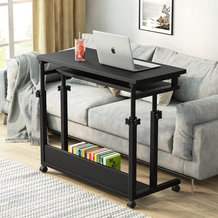 Tribesigns Portable Desk for Sofa and Bed, Height Adjustable Laptop Table Small Standing Desk Rolling Computer Cart with Image 3