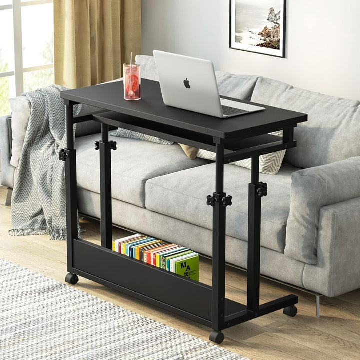 Tribesigns Portable Desk for Sofa and Bed, Height Adjustable Laptop Table Small Standing Desk Rolling Computer Cart with Image 1