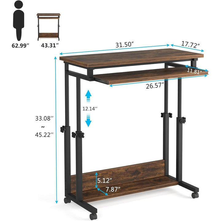 Tribesigns Portable Desk for Sofa and Bed, Height Adjustable Laptop Table Small Standing Desk Rolling Computer Cart with Image 5