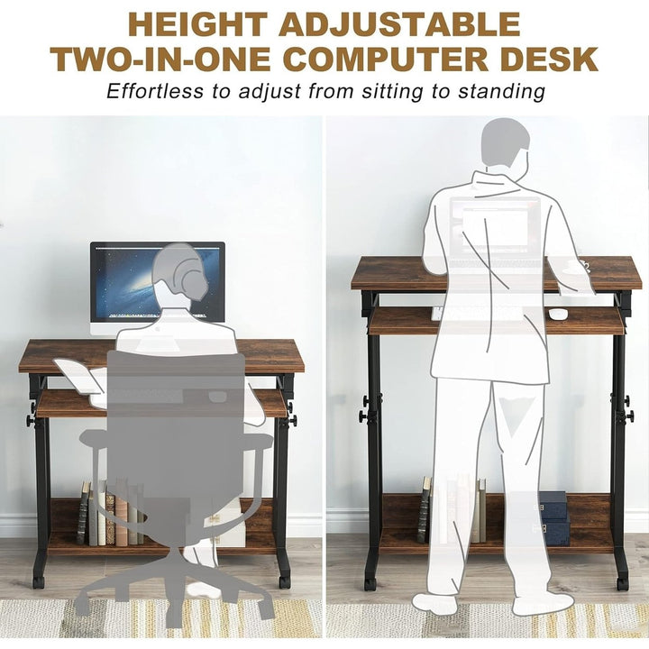 Tribesigns Portable Desk for Sofa and Bed, Height Adjustable Laptop Table Small Standing Desk Rolling Computer Cart with Image 6