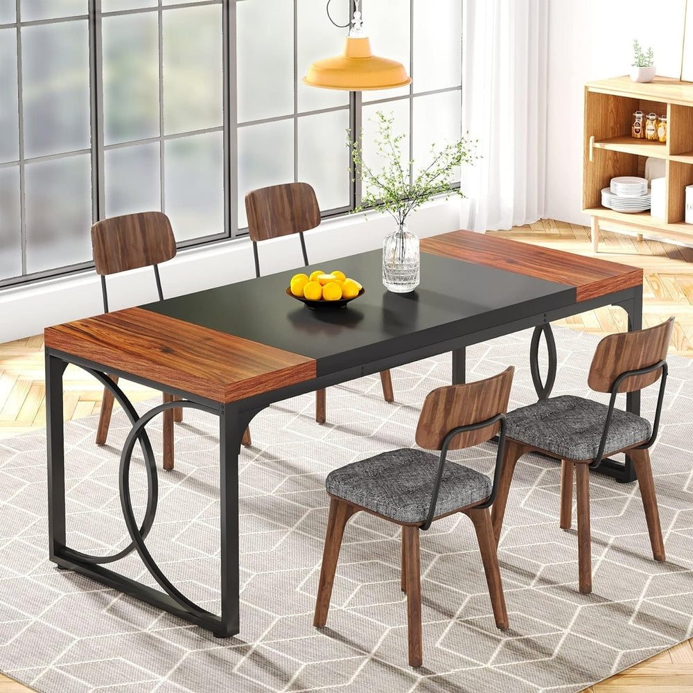 Tribesigns Rectangular Dining Table, 63" Wood Kitchen Table with Strong Metal Frame, Industrial Large Long Dining Room Image 2