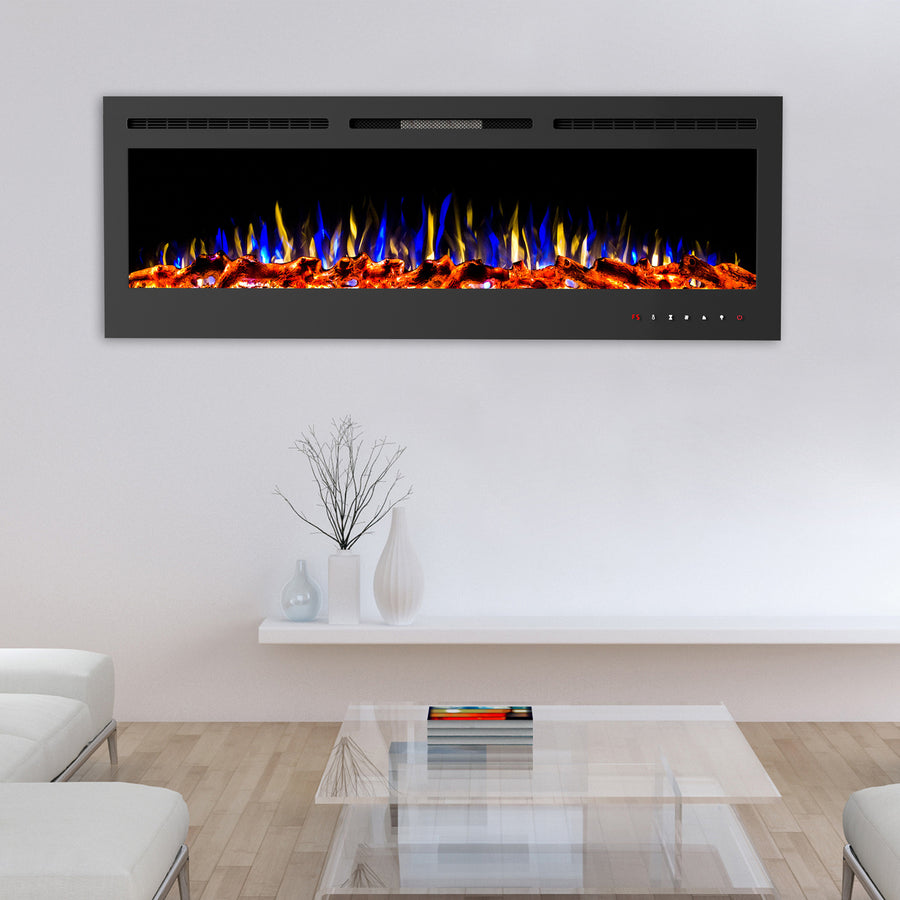 72 In Electric Fireplace- Front Vent, Wall Mount or Recessed Remote LED Colors Image 1