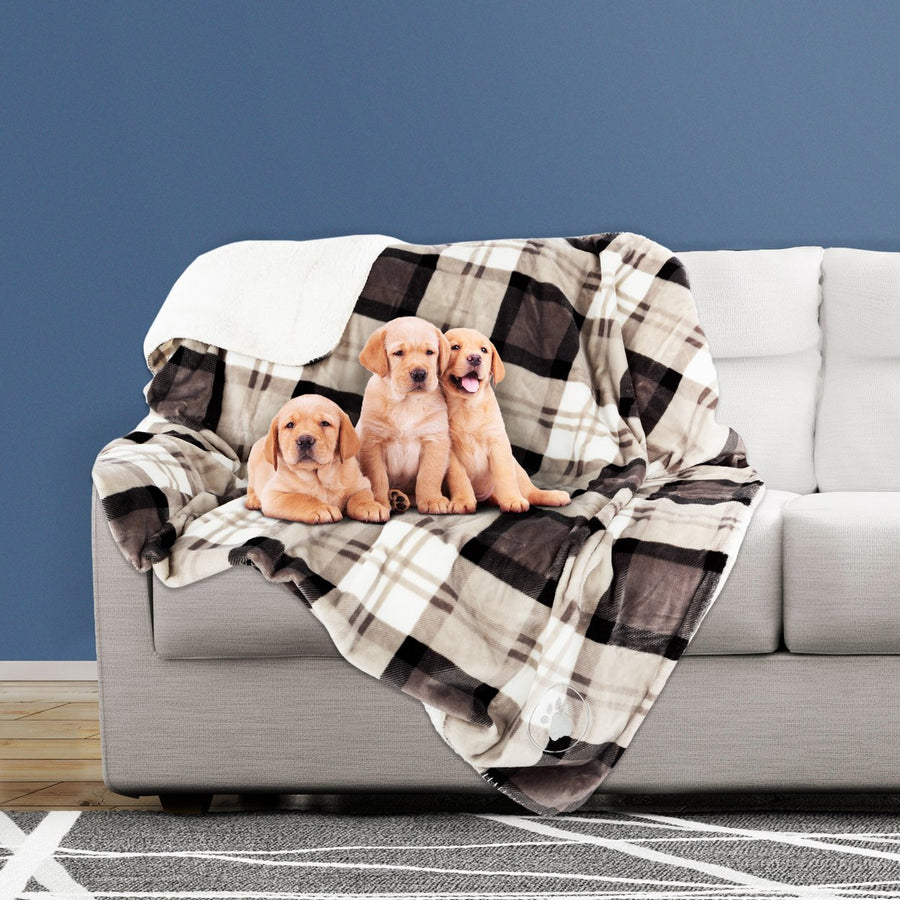 Waterproof Pet Blanket Plaid Throw Protects Couch, Car, Bed 50 x 60 Tan Image 1