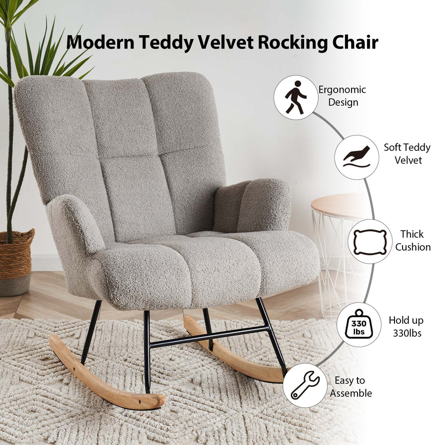 Teddy Velvet Rocking Accent Chair, Uplostered Glider Rocker Armchair for Nursery, Comfy Side Chair for Living Room, Image 1