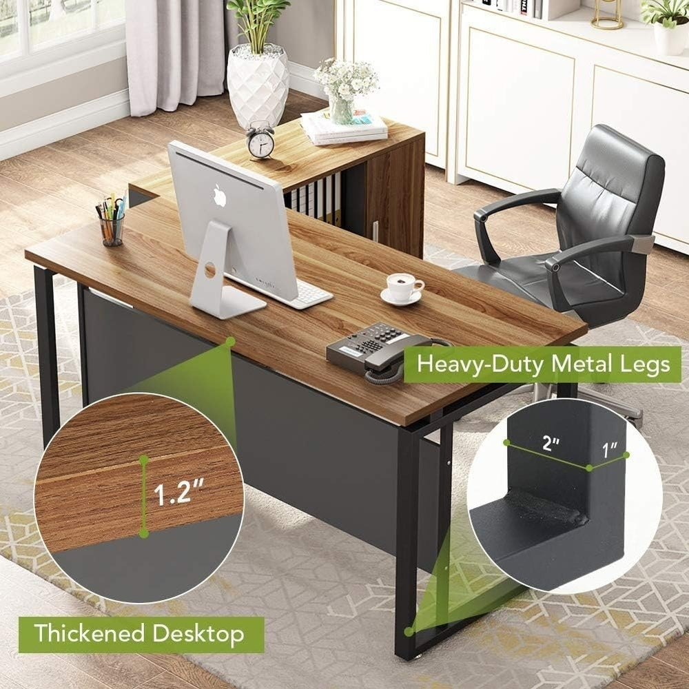 LITTLE TREE 55" Executive Desk and 39" File Cabinet,Modern L-Shaped Computer Desk Business Furniture Set Image 2
