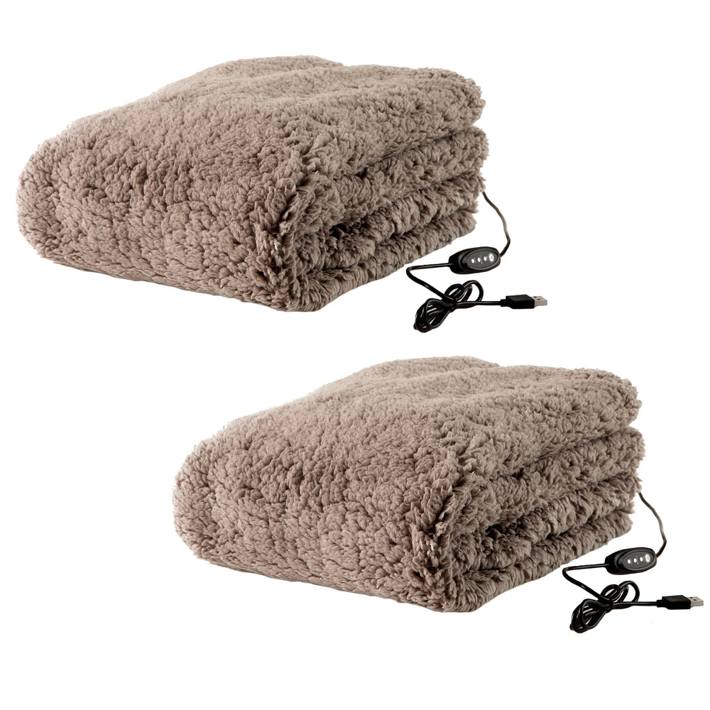 2Pack Heated Blanket USB-Powered Sherpa Throw Blankets Winter Car Accessories Image 2