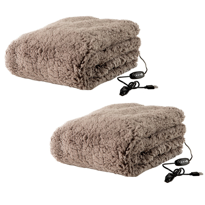 2Pack Heated Blanket USB-Powered Sherpa Throw Blankets Winter Car Accessories Image 1