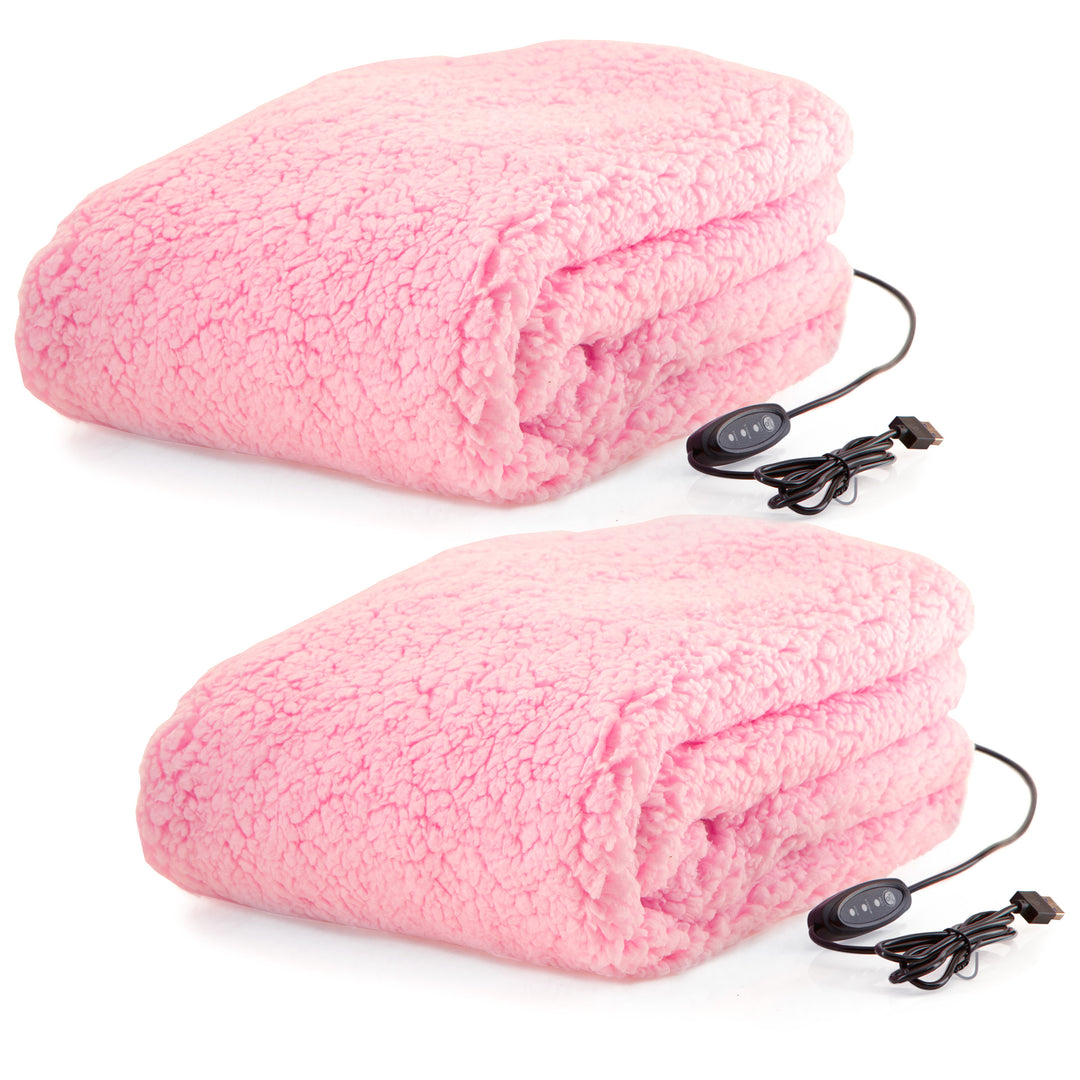 2Pack Heated Blanket USB-Powered Sherpa Throw Blankets Winter Car Accessories Image 3