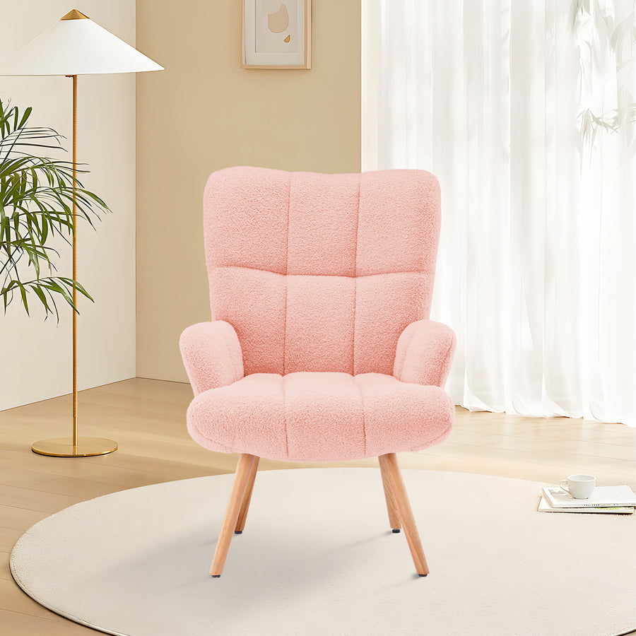 Mordern Accent Chair, Upholstered High Back Comfy Living Room Chair, Wingback Armchair, Basic Teddy Velvet Chair Image 1
